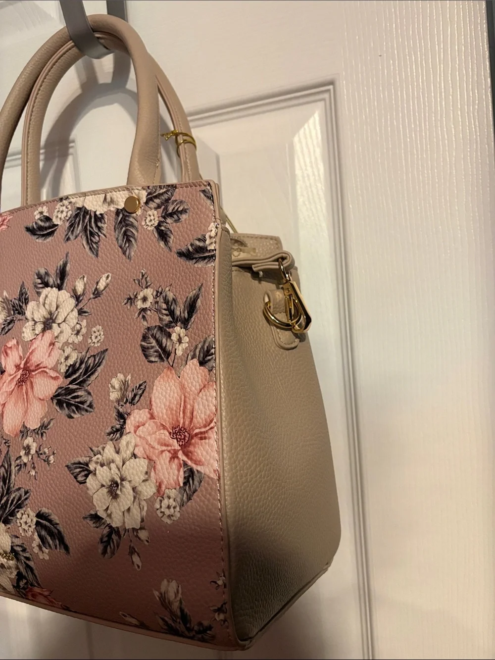 BNWT GROSSI Women’s Floral Bow Satchel Handbag - Taupe Pink